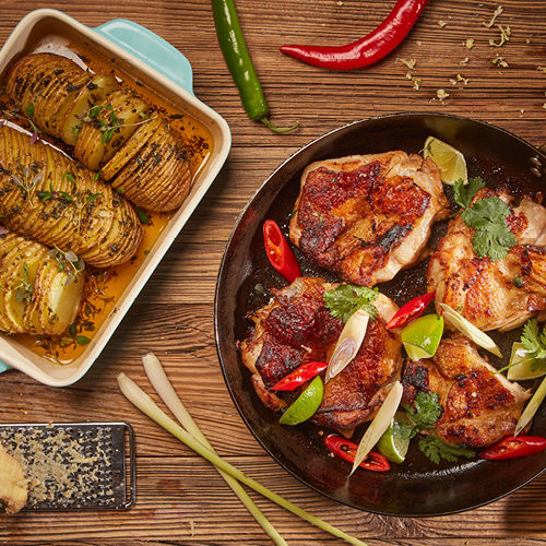 Ćwiartki z kurczaka confit z pieczonymi ziemniakami