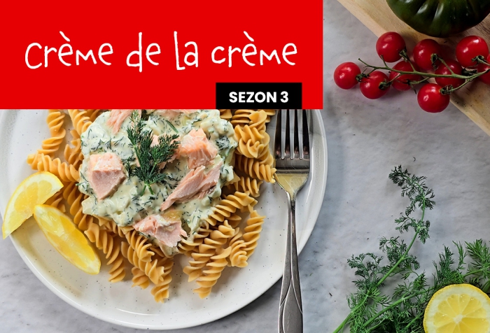 Makaron z ciecierzycy z łososiem w koperkowym sosie z nutą cytryny