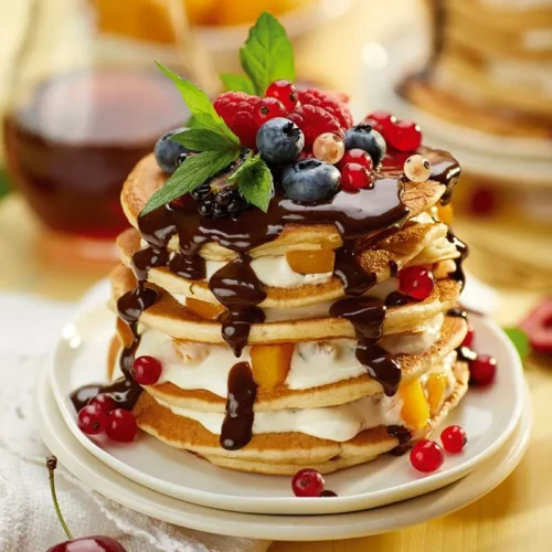 Pancakes z mascarpone i owocami sezonowymi
